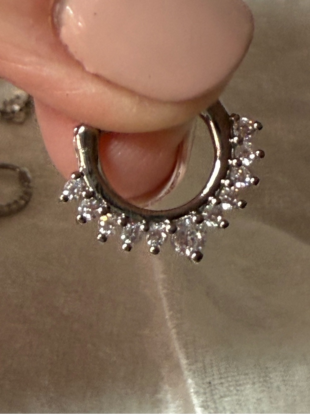 Septum Ring Set Silver Tone CZ - 7 Pieces Feminine Dainty Sparkly Body Jewelry - Picture 5 of 11
